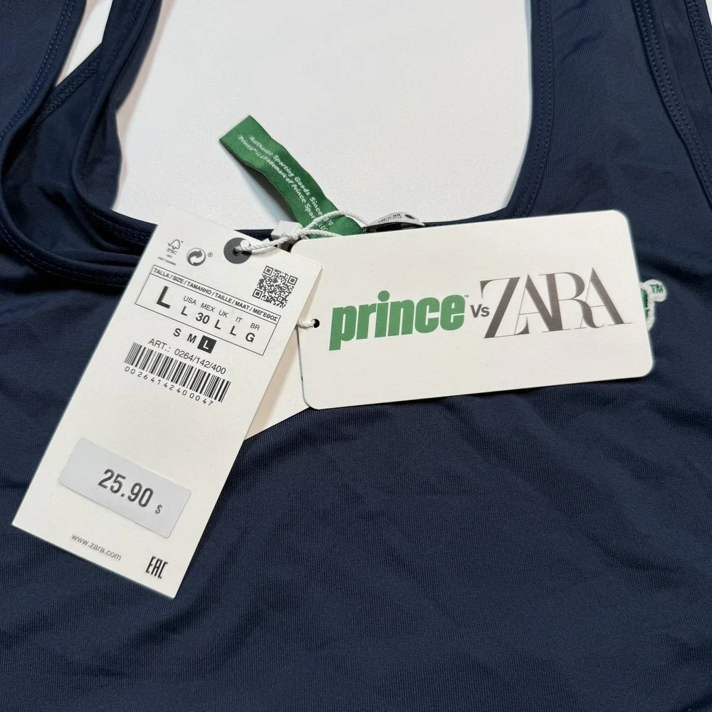 ZARA X Prince Sports Bra Womens Large Blue‎ Tennis Logo Stretch Pullover Top